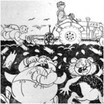 Dobová protikulacká karikatura (noviny Palcát, ročník 1950)
