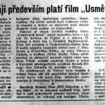 Článek: Našemu kraji především platí film „Usměvavá země“. In: Jihočeská pravda, roč. VIII, č. 21 (23. 5. 1952), s. 8.