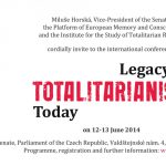 Invitation to the conference Legacy of Totalitarianism Today (Senate, Parliament of the Czech Republic in Prague, 12–13 June 2014)